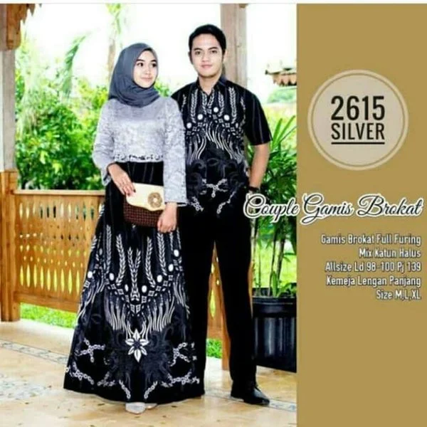 Baju Couple Gamis Batik Katun Brokat Furing Gamis Batik Sarimbit An - Baju couple gamis batik