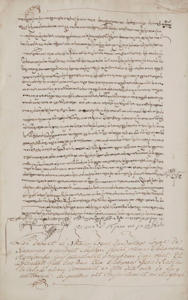 Contrat de mariage en hébreu et français établi entre Seligman Hamburger et Gluckel fille d’Elie Schwab grand rabbin de Basse Alsace en Juin 1744.