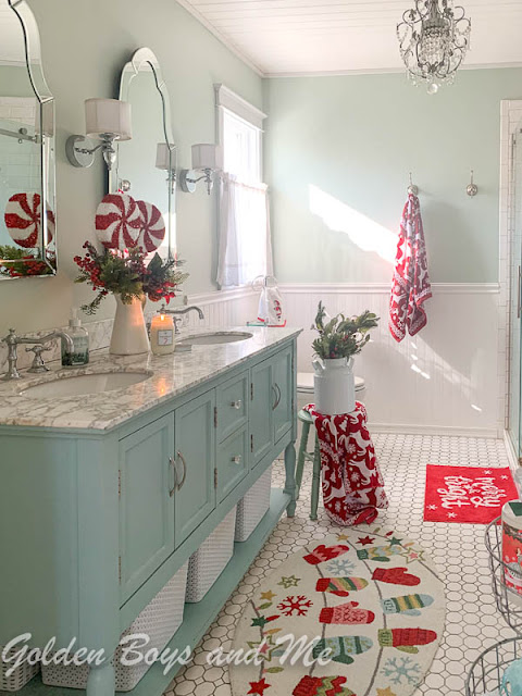 Master Bathroom with Christmas decor - www.goldenboysandme.com