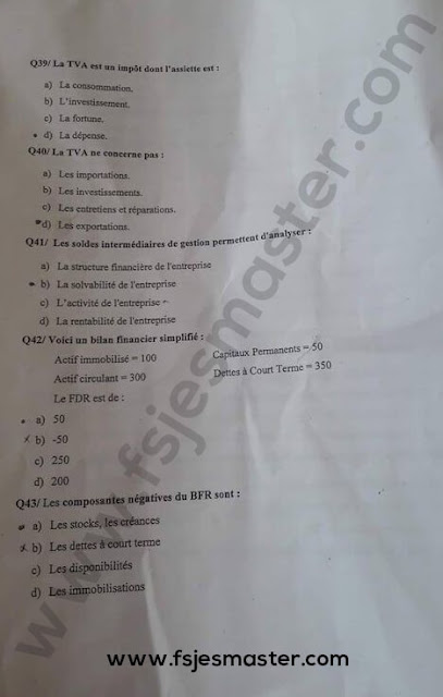 Exemple de Concours Master Comptabilité Contrôle Audit (CCA) 2018-2019 - ENCG Settat