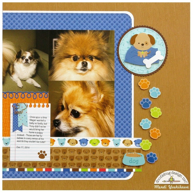 Doodlebug Design Puppy Love Fur Babies Dog 2-page Scrapbook Layout by Mendi Yoshikawa