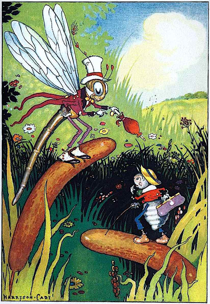 a Harrison Cady color illustration of bugs in the bullrushes