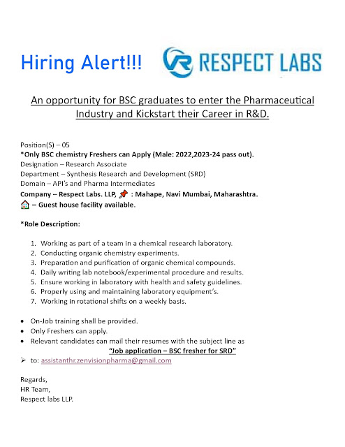 Respect Labs Hiring For BSc Chemistry Fresher