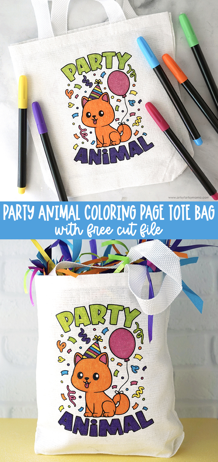 Party Animal Coloring Page Tote Bag + Free Cut File