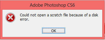 Adobe Photoshop CS6 Could not open a scratch file because of a disk error