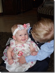 Hunter looking at Jenna - easter