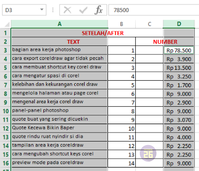 Hasil Mengatur Lebar Kolom dan Tinggi Baris Excel