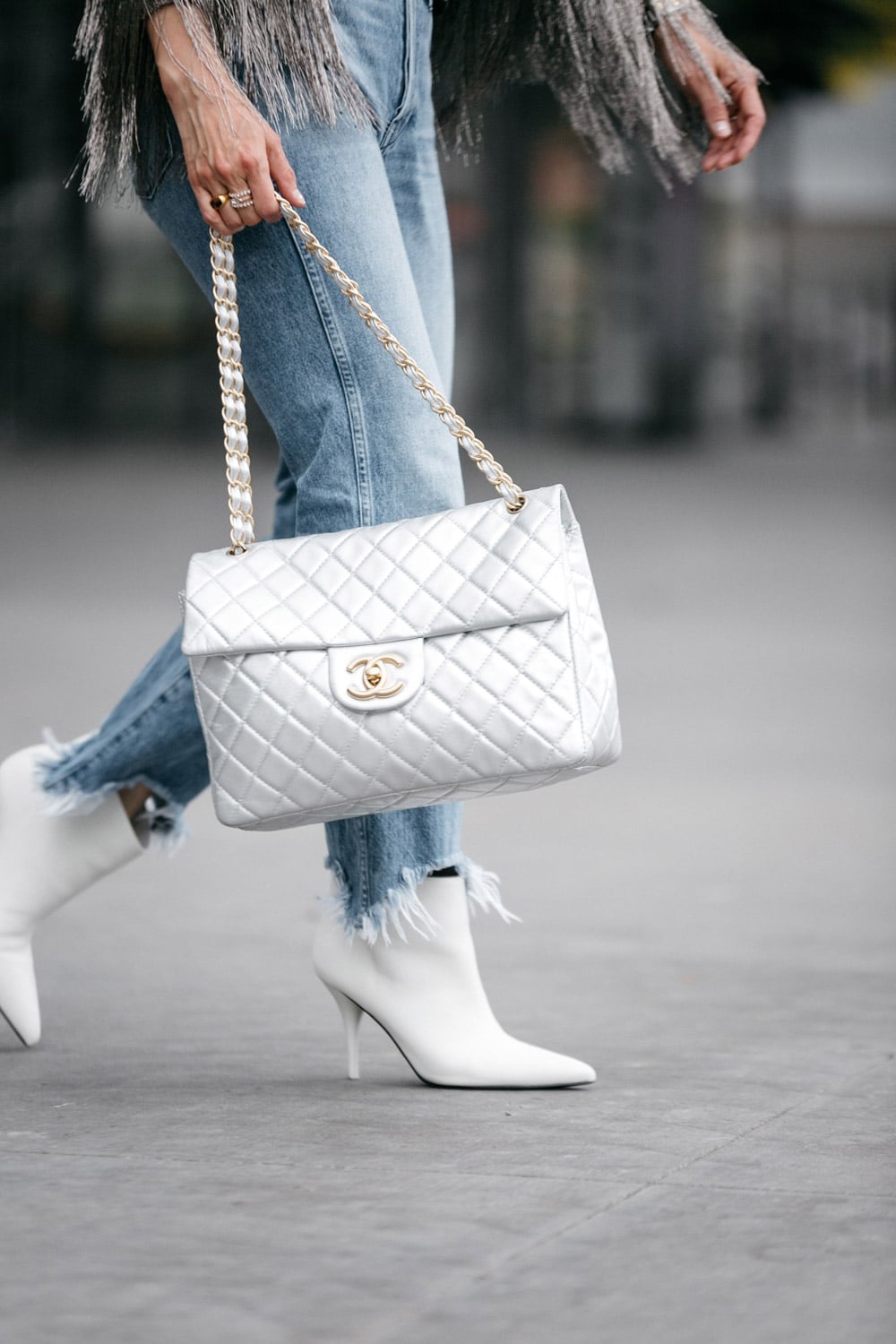 Chanel Maxi Silver Handbag