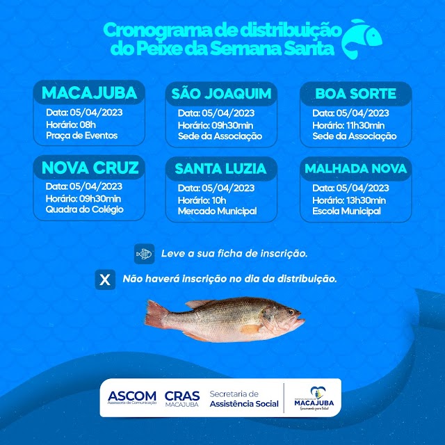 Confira o cronograma da distribuição do Peixe da Semana Santa em Macajuba