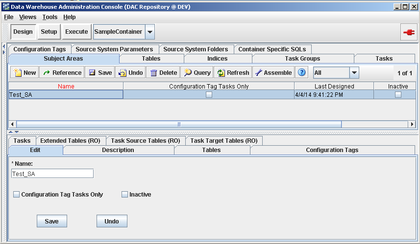 Login to DAC 11g and select subject area