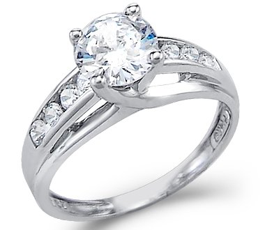 14k White Gold Solitaire CZ Engagement Ring