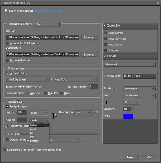 Batch Processing in Adobe Photoshop Elements (Editor) : Resizing, Auto-Adjustments, Watermarking, Renaming, Labeling and Changing File-Types