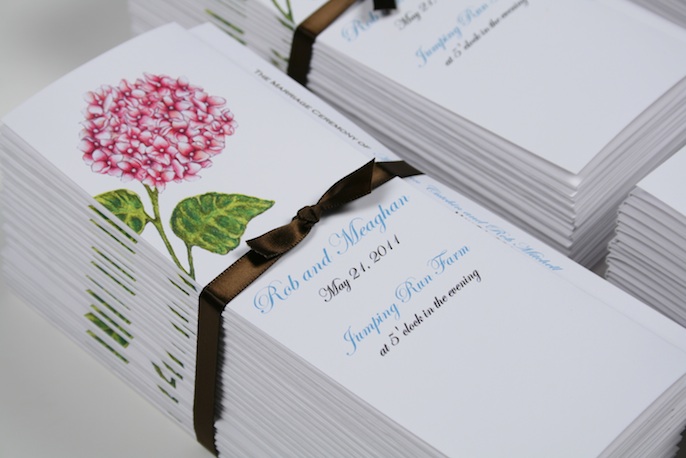 Here is a photo of some recent pink hydrangea wedding programs I made for