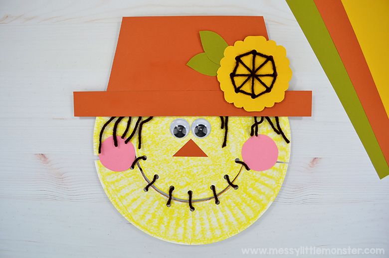 paper plate scarecrow autumn craft for kids