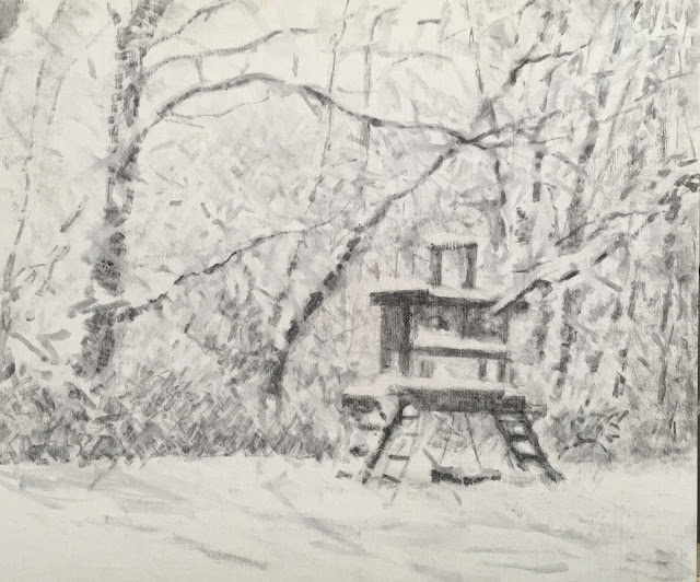 Underpainting sketch showing movement of snow