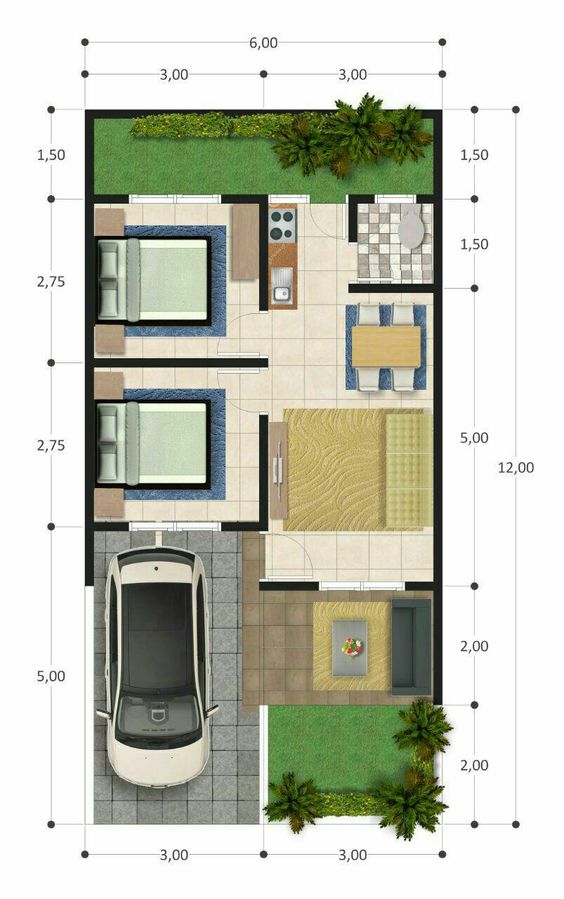 Koleksi Denah Rumah  Minimalis  Ukuran  6x12  meter