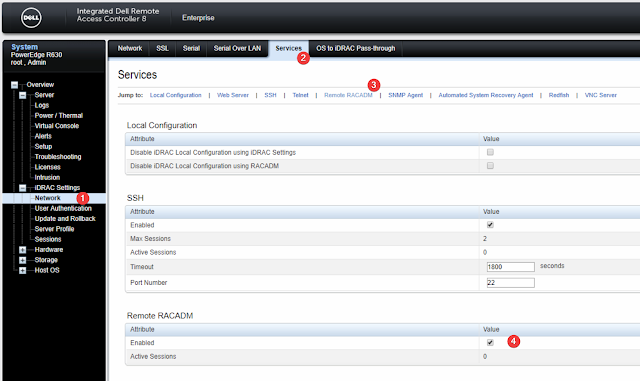 Configure Remote RACADM through Network, Services, Remote RACADM