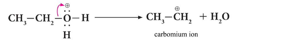 2. The cleavage of water molecule from the compound above and formation of more stable carbonium ion: