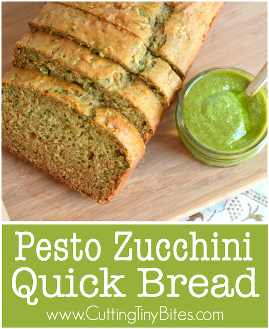 Pesto Zucchini Quick Bread. This moist, savory quick bread makes a perfect afternoon snack for kids or grownups.