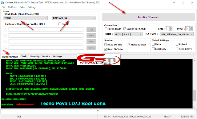 Tecno Pova FRP (Google Account) remove done using Infinity CM2 Dongle.