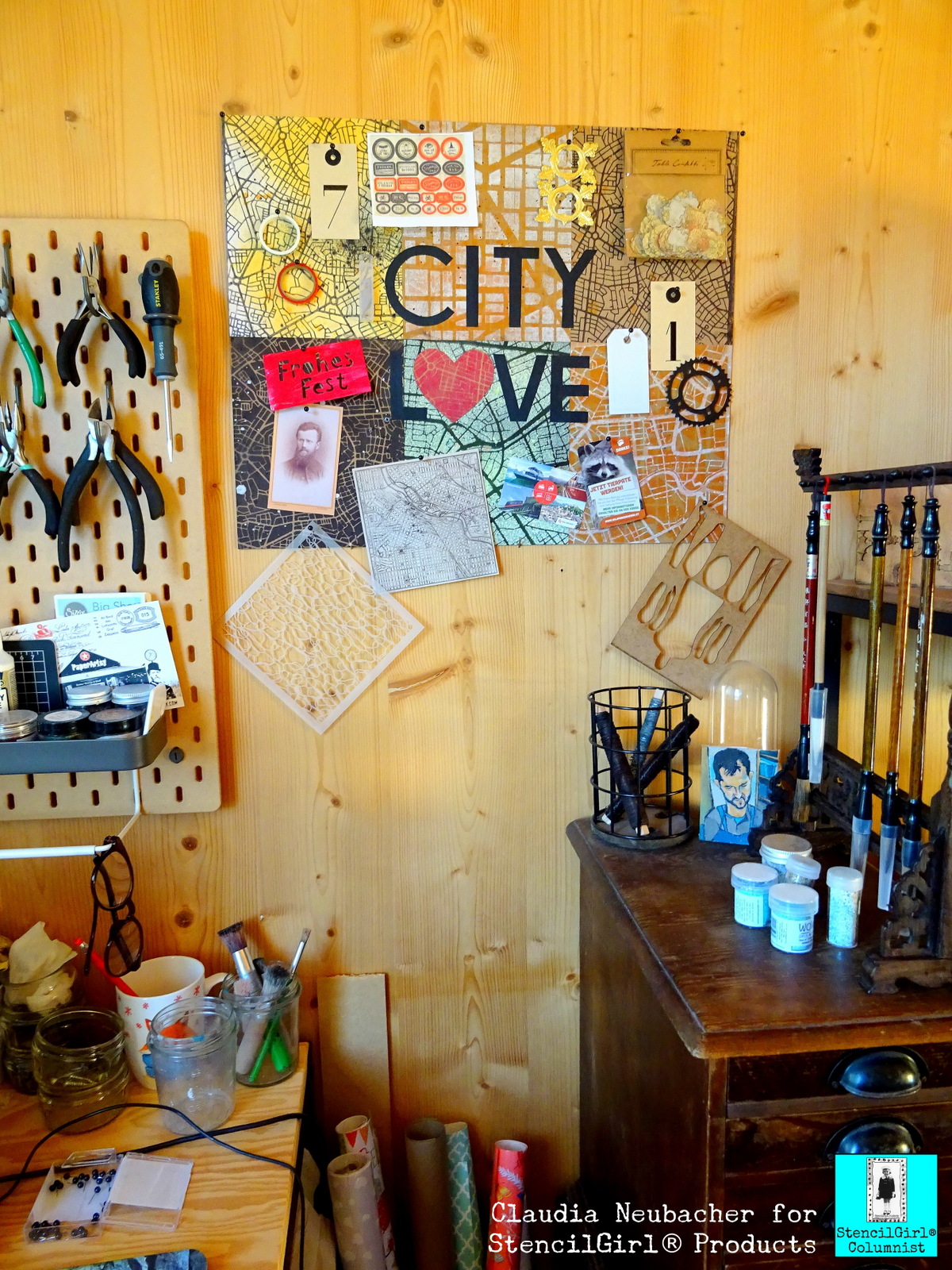 StencilGirl® Talk: City Love Pin Board - by Claudia Neubacher