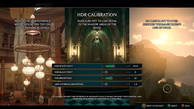 Hogwarts Legacy HDR Settings Screen