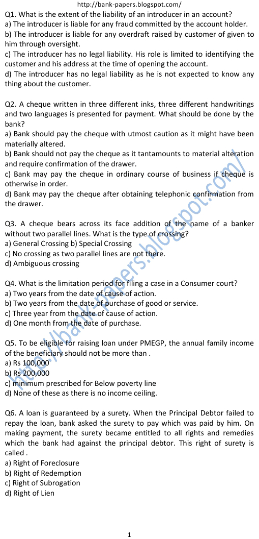 Practice Exercise - 72  Banking Awareness Questions and Answers 