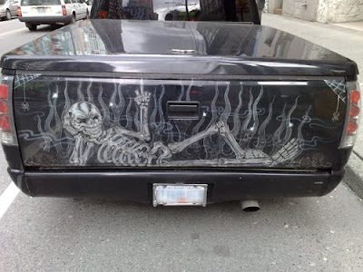 Great Skull Airbrushing on Back Pick Up Car