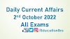 Daily Current Affairs 2nd October 2022 For All Government Examinations