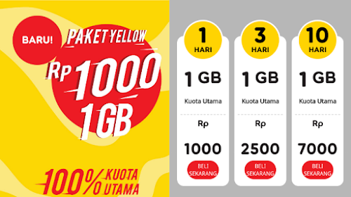 Paket Murah Banget si Yellow Cuma 1000 Dapat 1GB