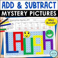 Mystery pictures for addition and subtraction of 2-digit and 3-digit numbers