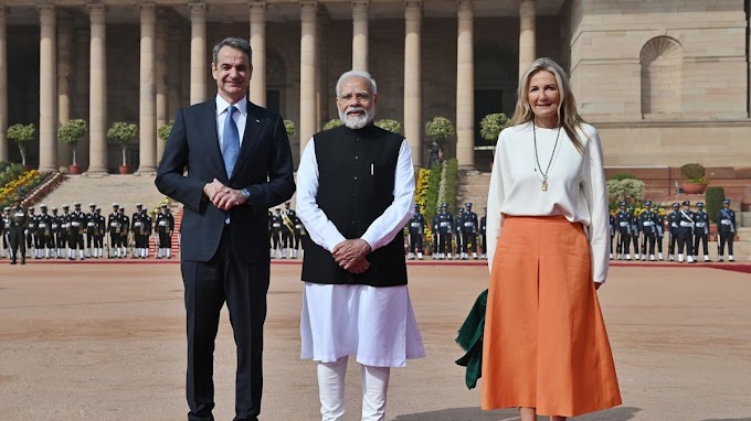 ग्रीक पीएम किरियाकोस मित्सोटाकिस ने पीएम मोदी से मुलाकात की, राष्ट्रपति भवन में गार्ड ऑफ ऑनर प्राप्त किया | Greek PM Kyriakos Mitsotakis meets PM Modi, receives guard of honour at Rashtrapati Bhavan