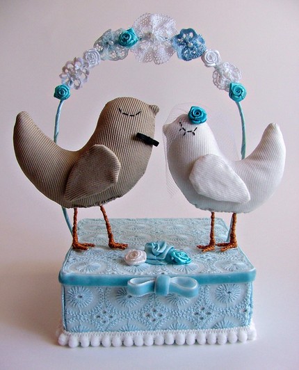 wedding cake toppers birds in suit and dress