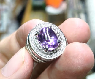 Cincin Batu Kecubung Bungur Tanjung Bintang Mewah KCB019 Luster Menyala Istimewa Ikatan Perak