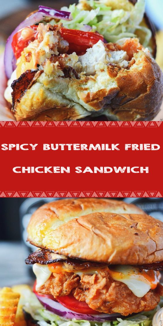 SPICY BUTTERMILK FRIED CHICKEN SANDWICH #dinner #easydinnerrecipe #chickenrecipes #recipeoftheday #chicken #chickenfoodrecipes #chickenhouses #chickendinner #healthyrecipes 
