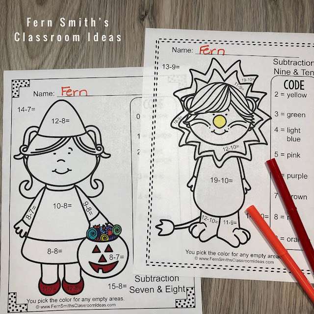 Halloween Color By Number Cute Students in Halloween Costumes for Some October Halloween Fun For Your Addition and Subtraction Math Lessons - For Kindergarten, First Grade and Second Grade - TeacherspayTeachers - #FernSmithsClassroomIdeas