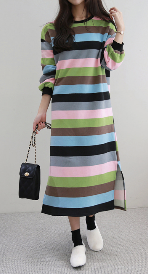 Color-Blocked Striped Dress