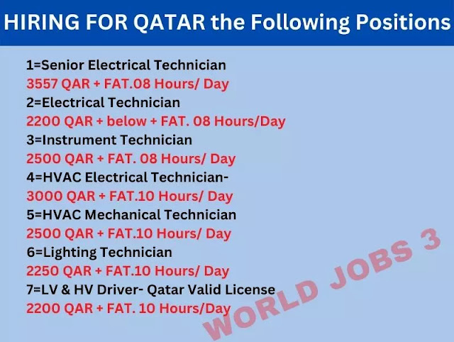 HIRING FOR QATAR !!! the Following Positions