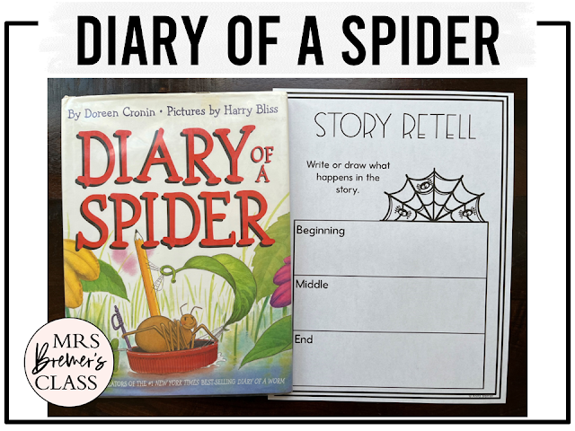 Diary of a Spider book activities unit with literacy printables, reading companion worksheets, lesson ideas, for First Grade and Second Grade