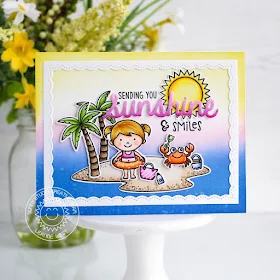 Sunny Studio Stamps: Tropical Scenes Oceans Of Joy Sunny Sentiments Sunshine Word Die Fancy Frame Dies Summer Themed Card by Leanne West