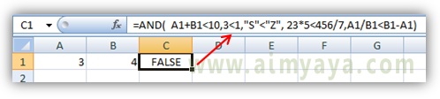  Gambar: Contoh pemakaian fungsi AND()  di excel