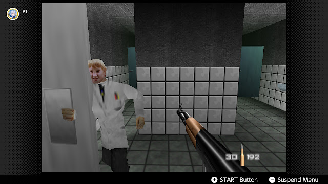 GoldenEye 007 Soviet scientist white lab coat Facility running arm stuck bathroom door