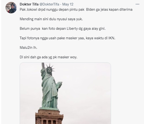 Presiden Jokowi Ke Amerika Serikat Tidak Disambut Pejabat di Bandara, Dokter Tifa Kasih Sindiran Seperti Ini