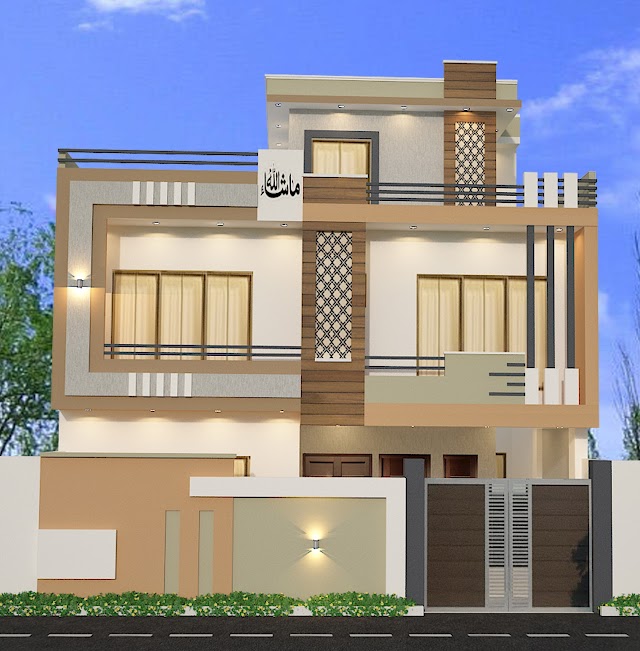 House elevation design for 45 feet front.