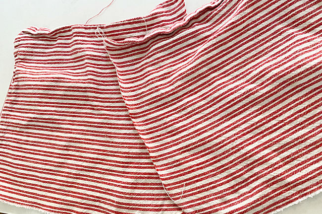 red and white striped tea towel scraps