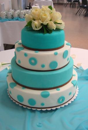 Teal Wedding Cakes With Ribbon Decoration