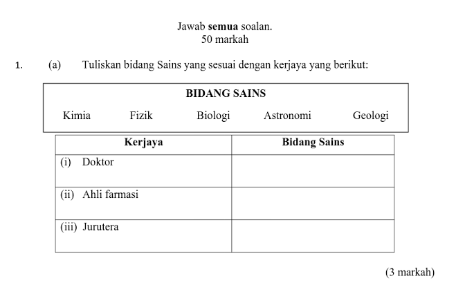 Ujian 1 Penilaian 1 Sains Ting 1 2017 My School