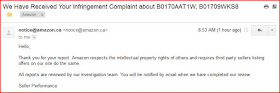 Email Acknowledgement from Amazon Canada for Copyright Infringement Complaints