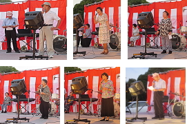 寿会のカラオケ夏祭り出演の６人の写真
