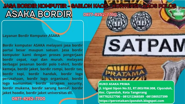 asaka bordir,jasa bordir komputer,bordir komputer tangerang,jasa bordir komputer satuan tangerang selatan,jasa bordir,jasa bordir komputer murah,jasa bordir tangerang,bordir komputer tangerang kota tangerang,jasa bordir komputer satuan,jasa bordir komputer terdekat,jasa printing sublimasi,harga jasa bordir komputer,jasa laser cutt tangerang,bordir tangerang,jasa bordir komputer tangerang